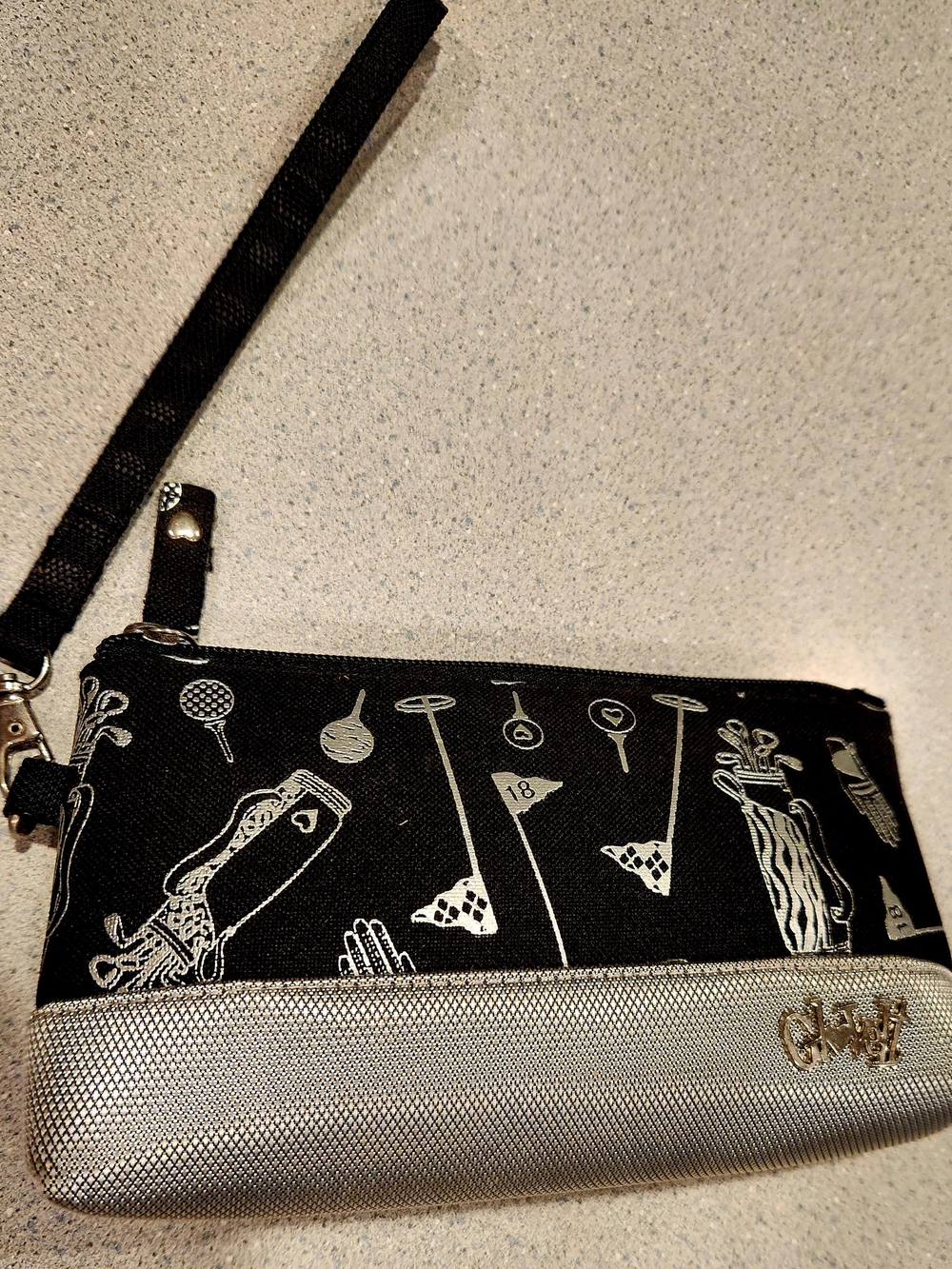 GloveIt Black Canvas Wristlet Silver Golf Sports Motif Textured Durable Bottom